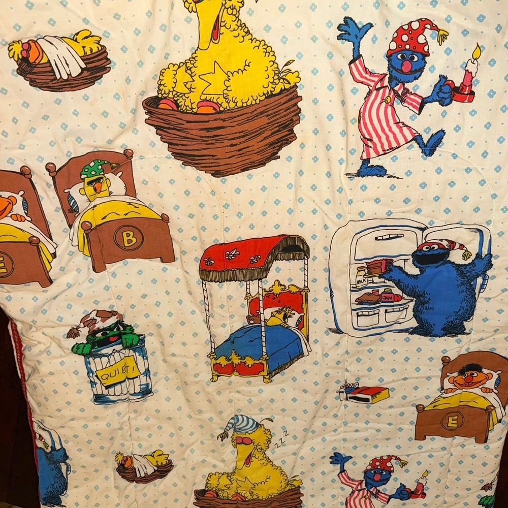 Vintage Sesame Street Twin Sleeping Bag Zip Up Big Bird Burt Ernie Cookie Monste